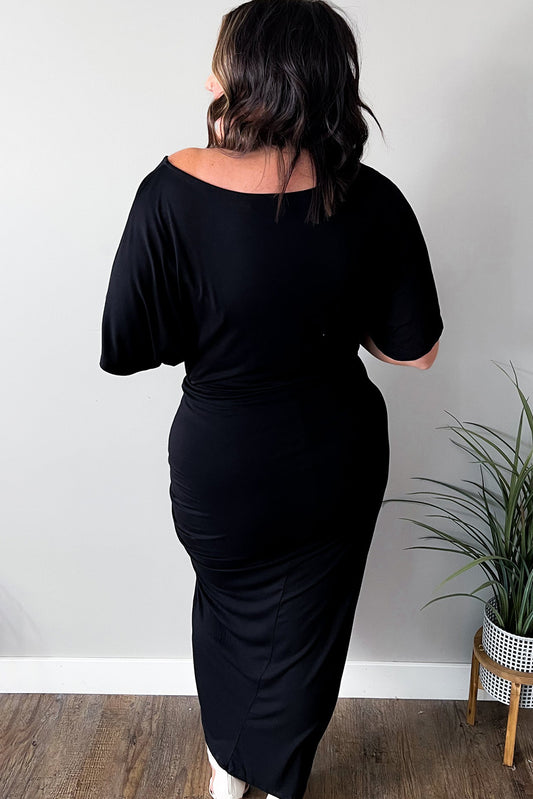 Side Split High Waist Short Sleeve Plus Size Maxi Dress