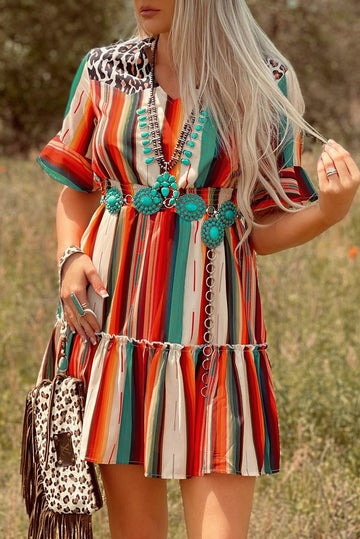 Serape Striped Leopard Mini Dress