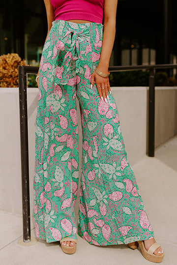 Boho Paisley Print Flowy Wide Leg Pants