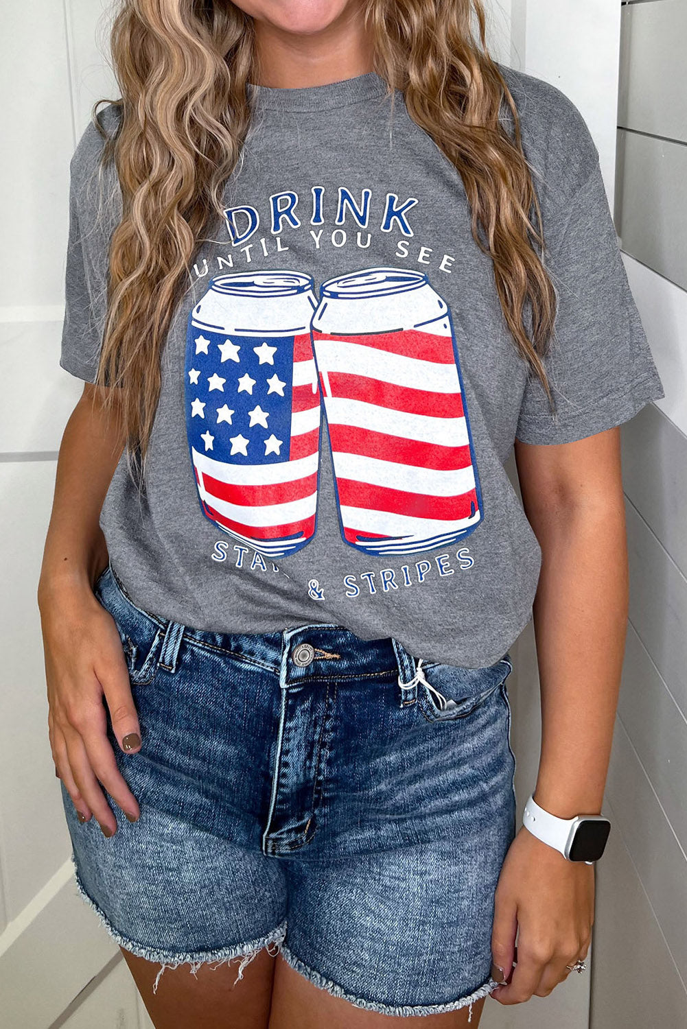 US Flag Slogan Graphic Print Short Sleeve T Shirt