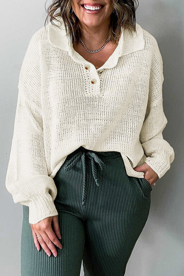 Beige Plus Size Polo Sweater