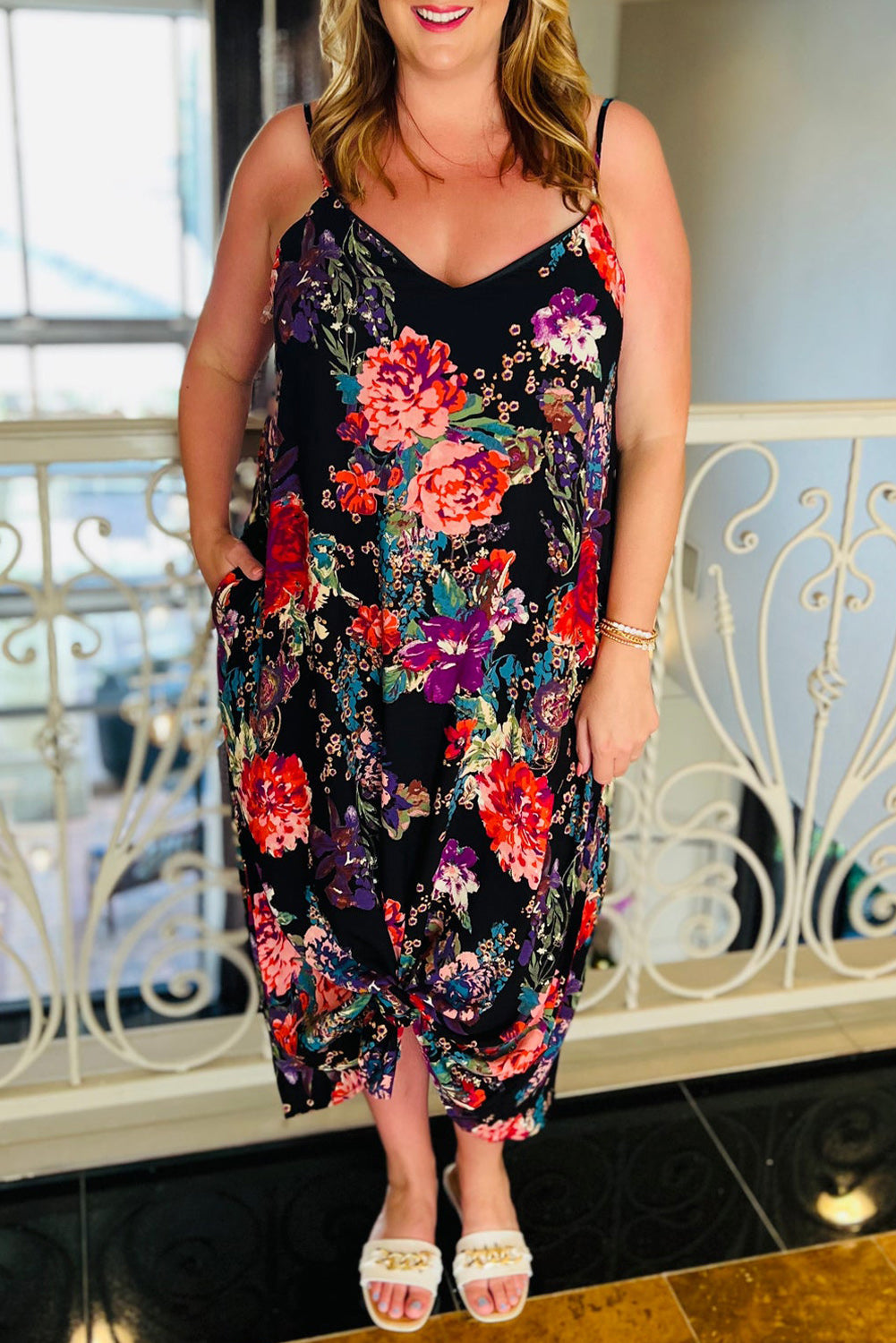 Plus Size Floral Print Thin Straps Maxi Dress