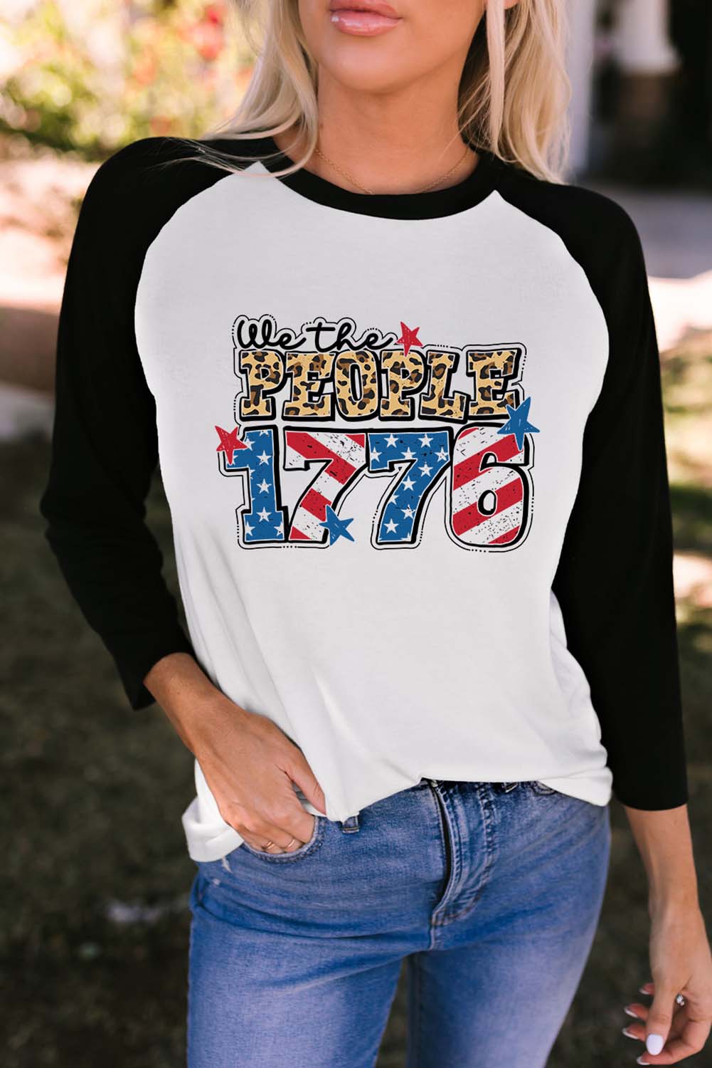 PEOPLE 1776 American Flag Color Block Graphic T Shirt