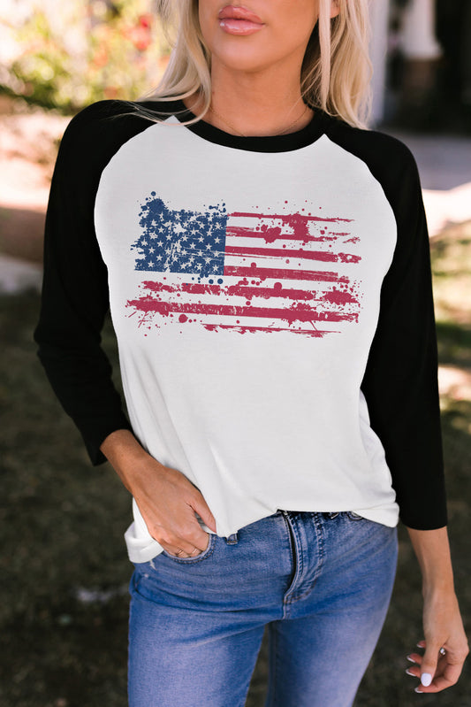 American Flag Raglan Long Sleeve Graphic T Shirt