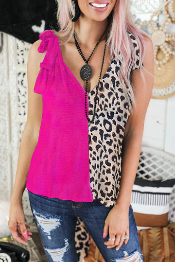 Leopard Patchwork Tie Strap Tank Top