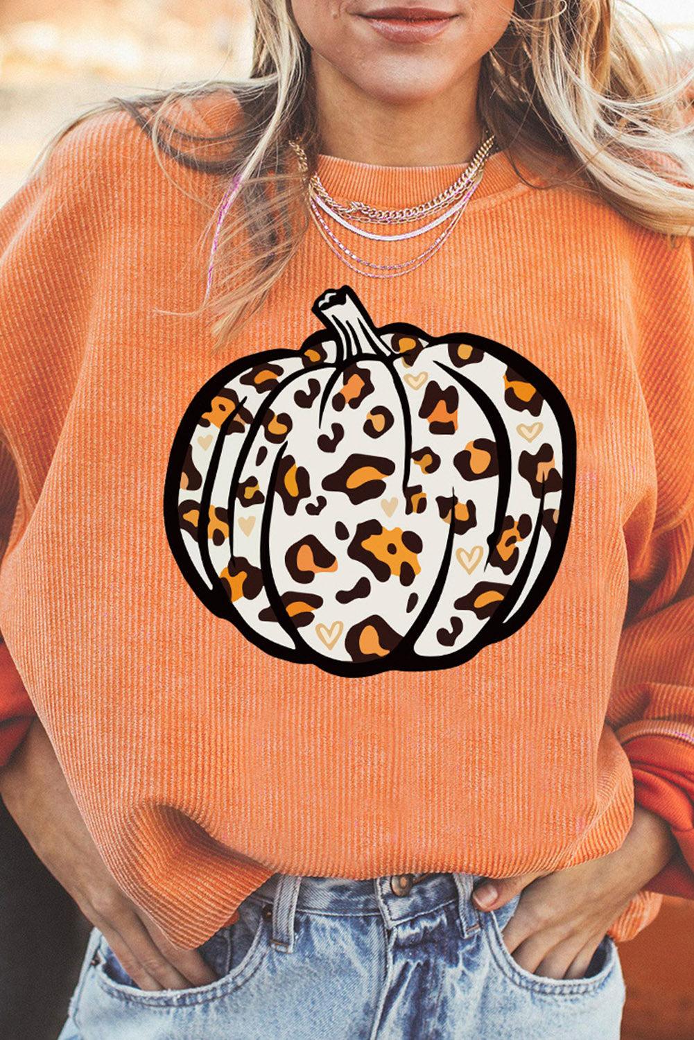 Pumpkin Graphic Corded Sweatshirt