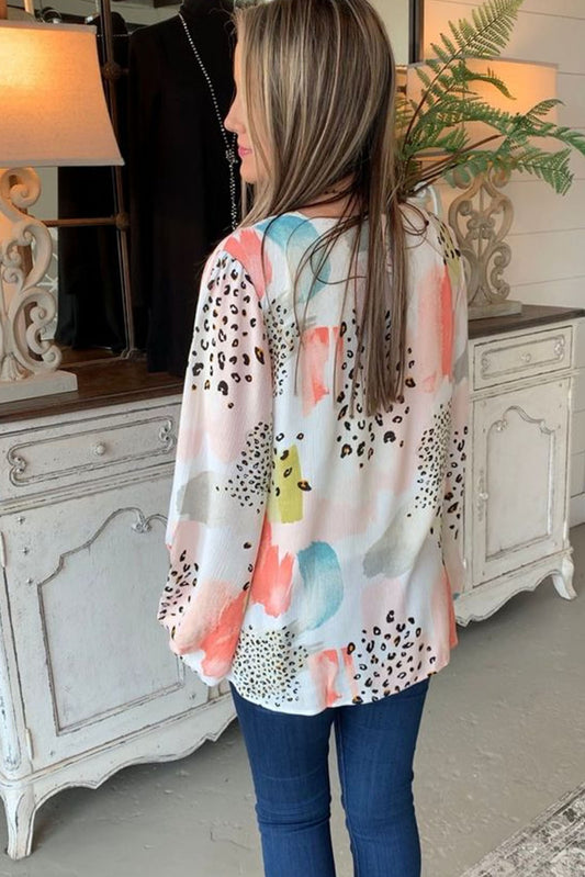 Multicolor Paint Palette Leopard Print Loose Top