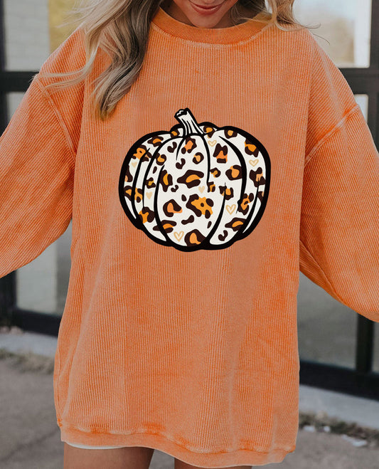 Pumpkin Graphic Corded Sweatshirt