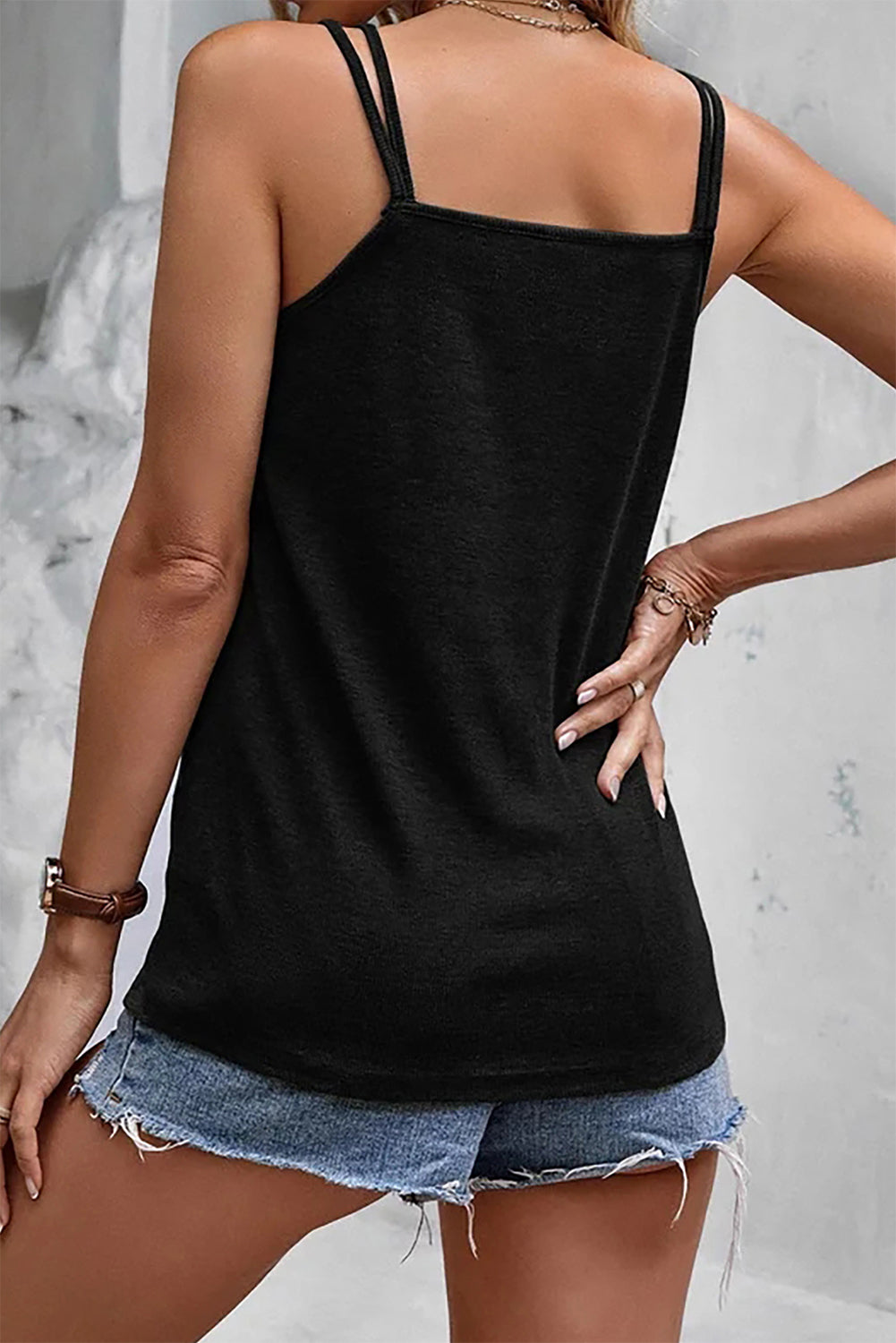 Dual Straps Notched Neck Knit Tank Top