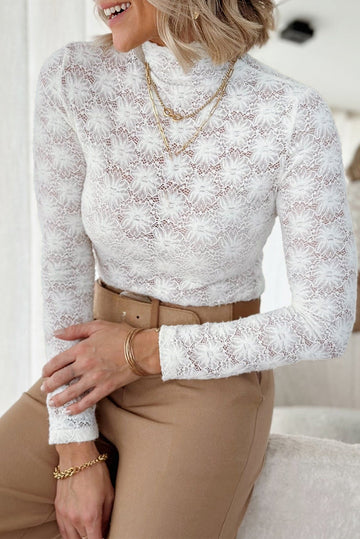 Floral Lace High Neck Long Sleeve Top