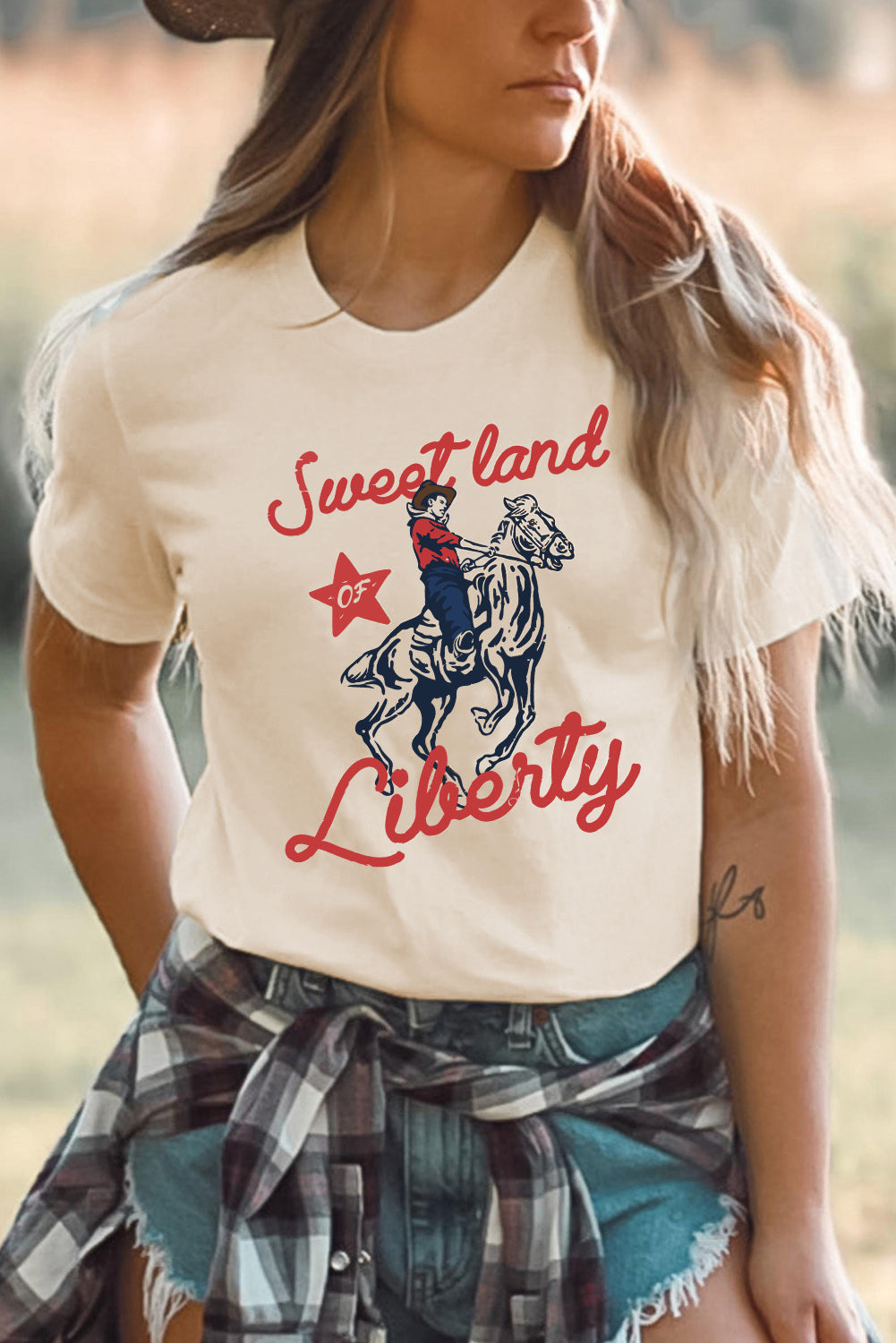 Sweet Land of Liberty Cowboy Print Graphic T Shirt