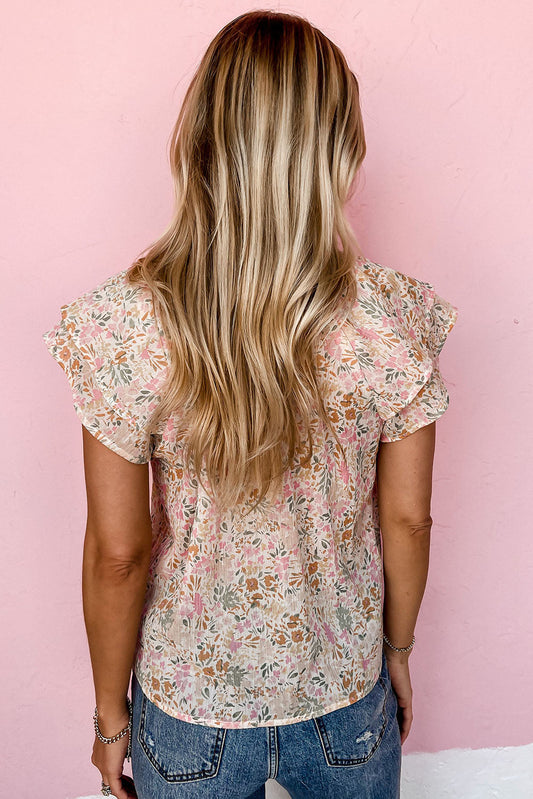 Multicolor Floral Mandarin Collar Top