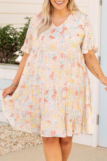 Pink Plus Size Floral Pattern Babydoll Swing Dress