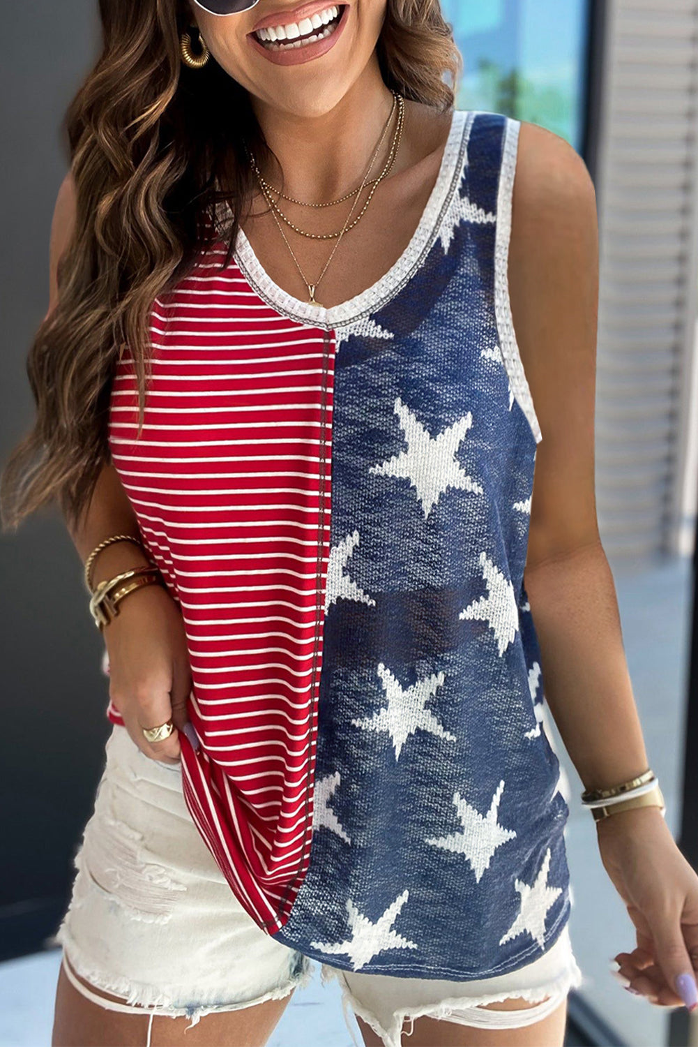 Red American Flag Stars and Stripes Tank Top