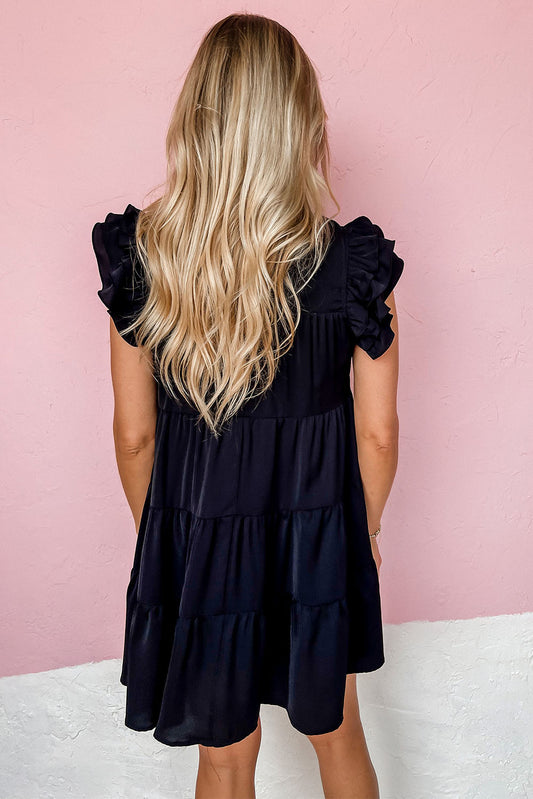 Ruffle Flutter Sleeve Pleated Tiered Mini Dress