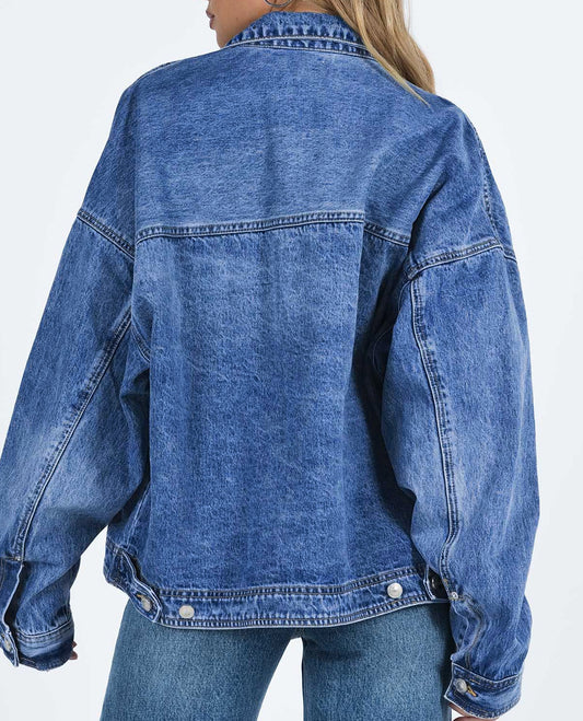 Chest Pockets Drop Shoulder Loose Denim Jacket