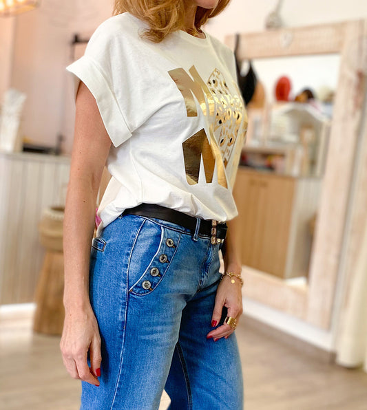 White Glitter MAMA Leopard Lightning Graphic Tee