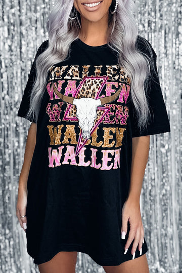 Black WALLEN Cowskull Graphic Oversized Tee