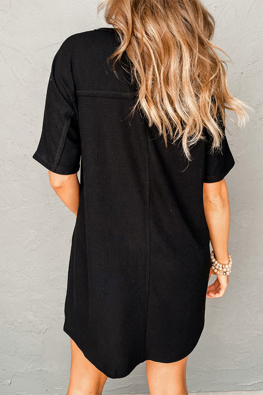 Waffle Knit T-shirt Dress with Pockets