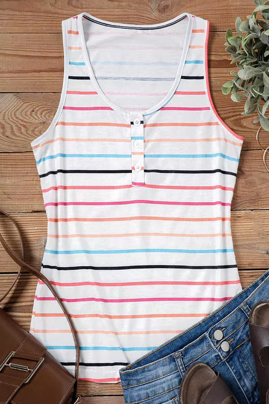 Stripe Button U Neck Tank Top