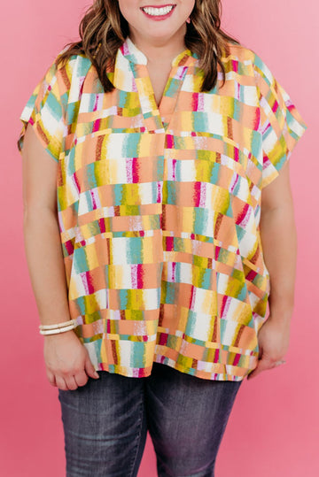 Geometric Print V Neck Plus Size T Shirt