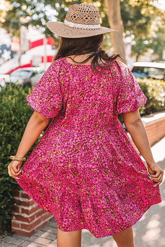 Rose Plus Size Floral V Neck Babydoll Dress