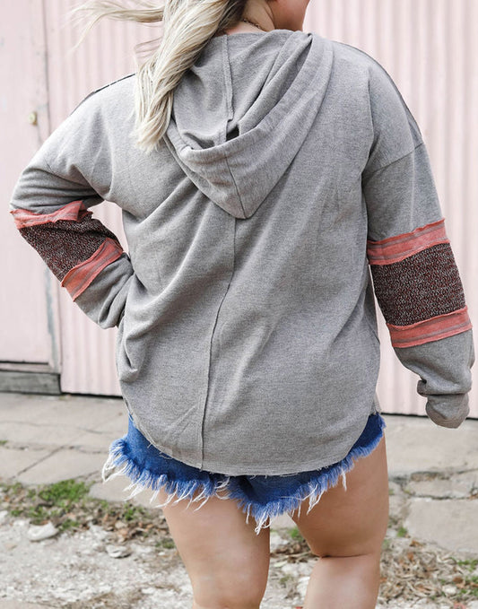 Contrast Patched Sleeve Plus Size Hoodie