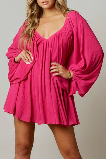 Billowy Sleeve Gathered Babydoll Mini Dress