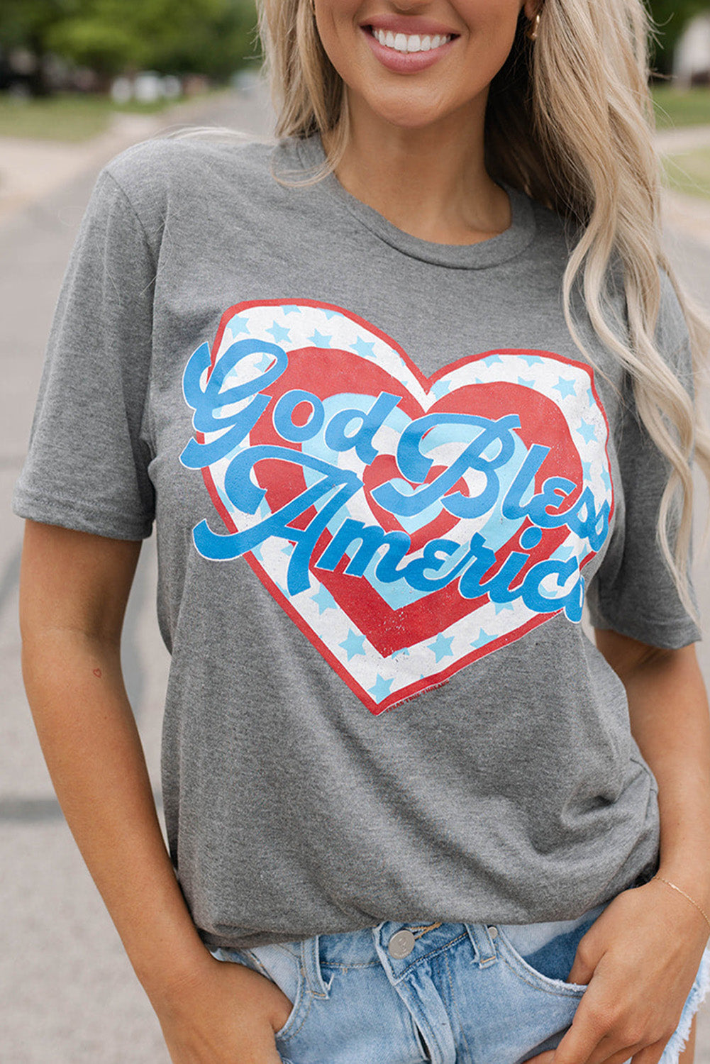 Crewneck God Bless America & Heart Graphic Tee