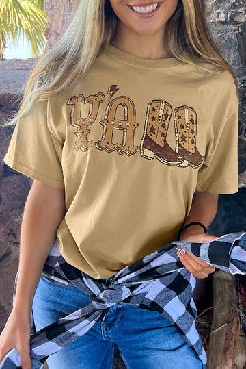 Khaki Western YALL Boots Graphic T-shirt