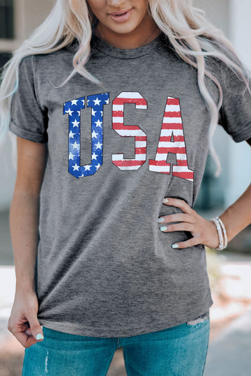 USA Flag Graphic Print Short Sleeve Graphic T Shirt