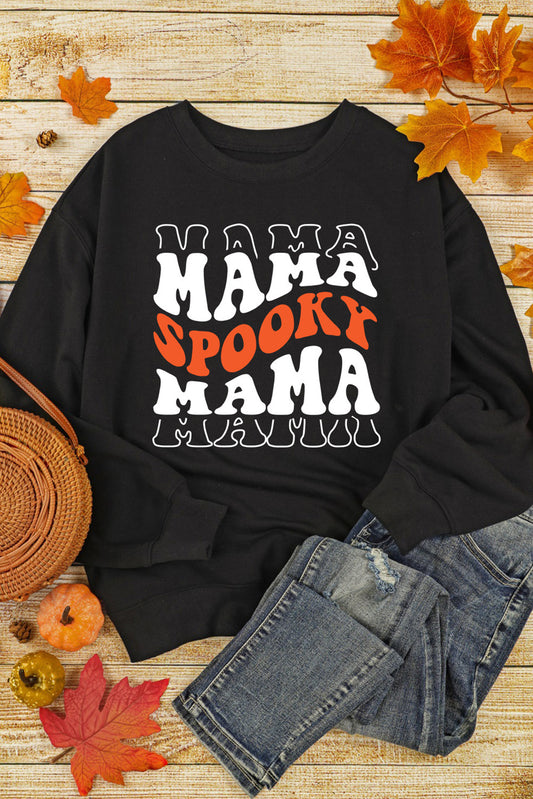 Spooky Mama Letter Graphic Halloween Sweatshirt