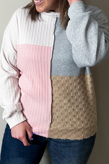 Cable Knit Colorblock Long Sleeve Plus Size Top