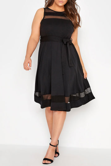 Black Plus Size Mesh Panel Skater Dress