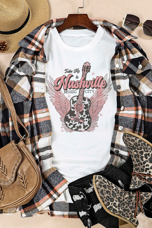 White Take Me To Music City NASHVILLE Graphic Tee