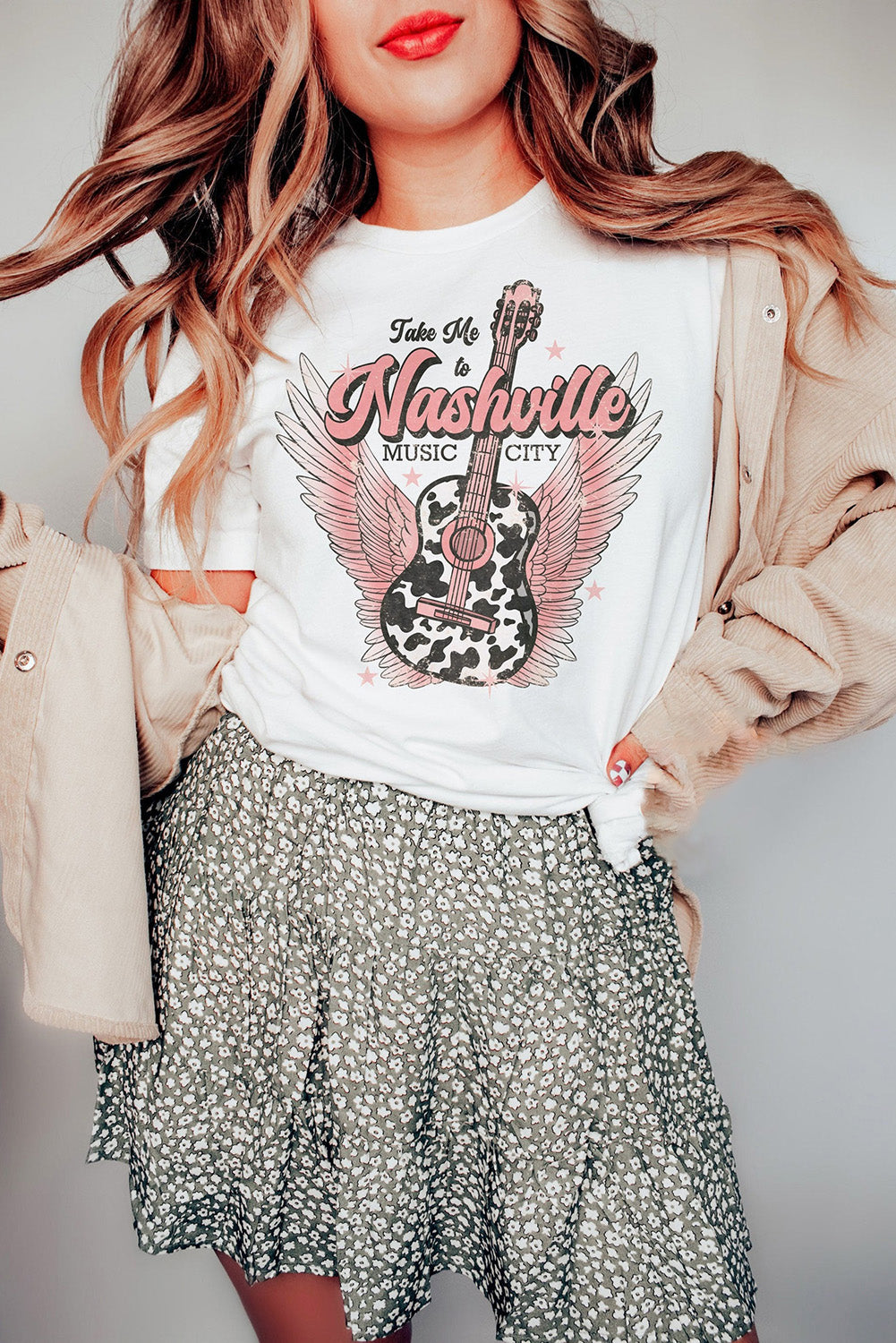 White Take Me To Music City NASHVILLE Graphic Tee