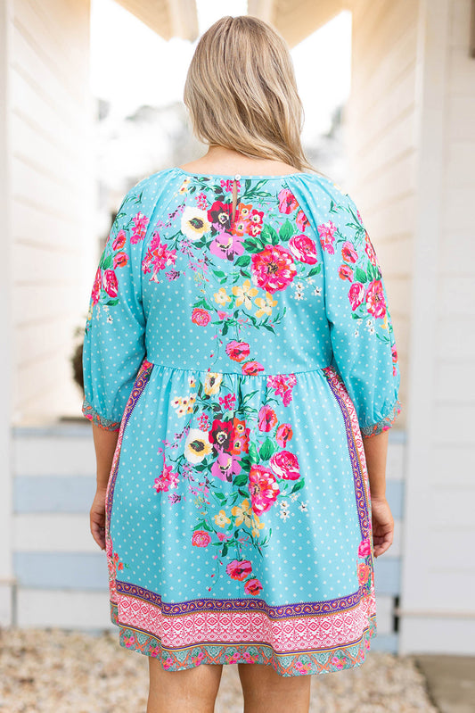 Floral Print Plus Size Mini Babydoll Dress