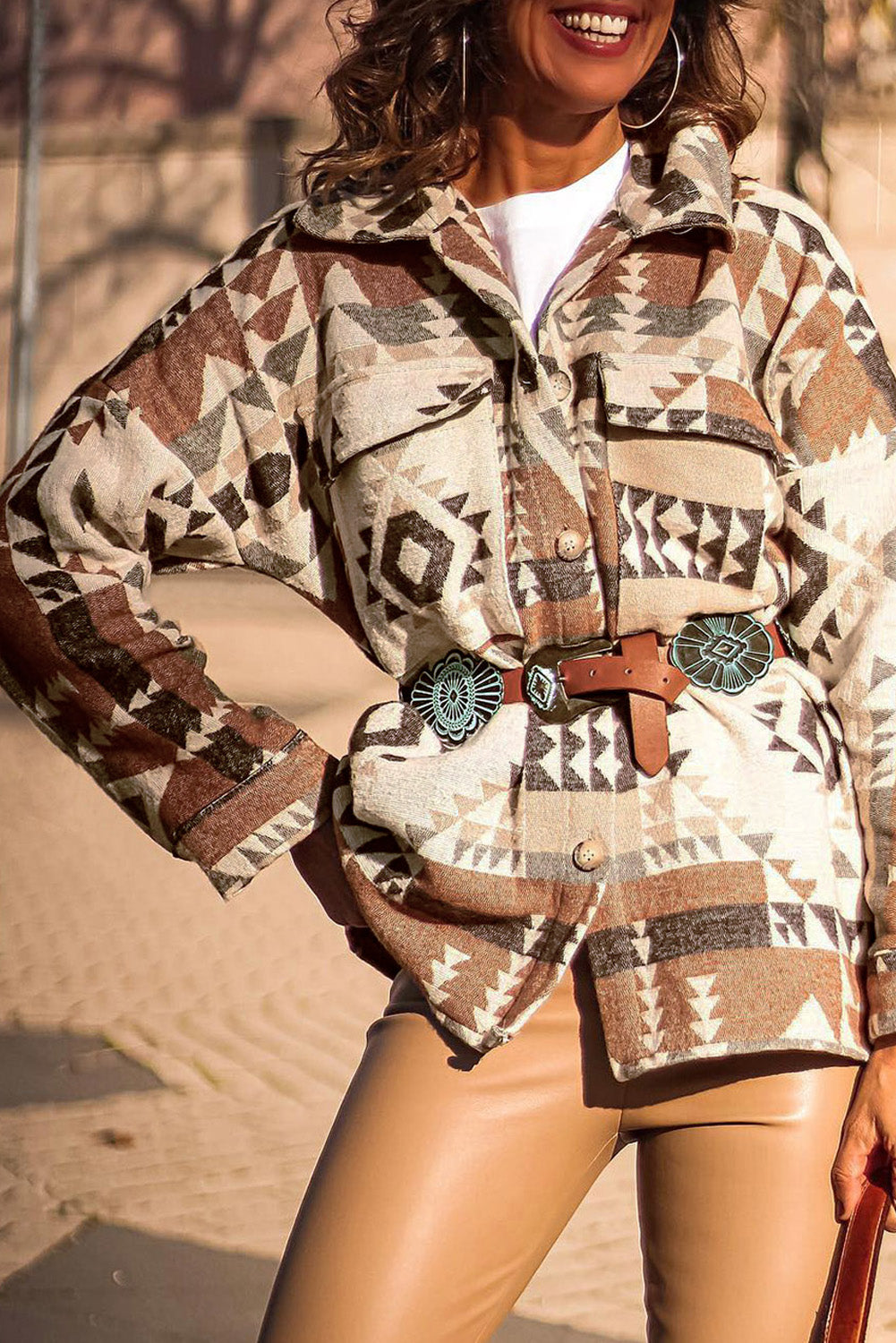 Aztec Print Flap Pocket Button-up Jacket