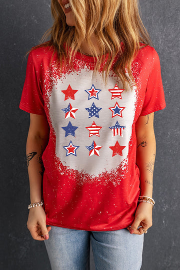 American Flag Stars Bleached Print Short Sleeve T Shirt