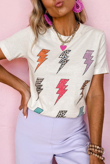 Printed Lightning Round Neck Short Sleeve Top