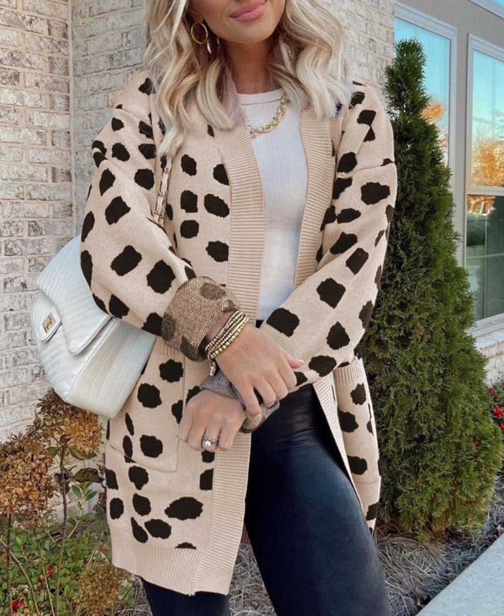 Animal Spotted Pattern Open Front Cardigan