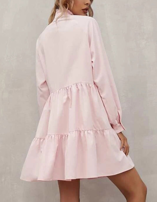 Frilled Stand Collar Long Sleeve Ruffle Dress