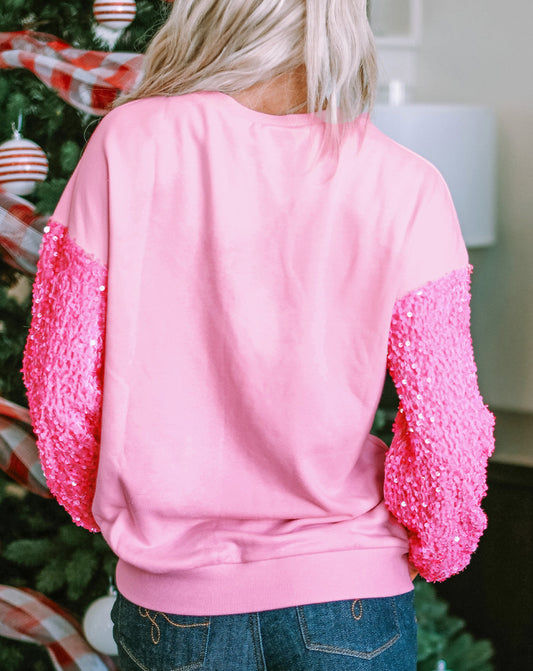 Sequin Patchwork Long Sleeve Pullover Top