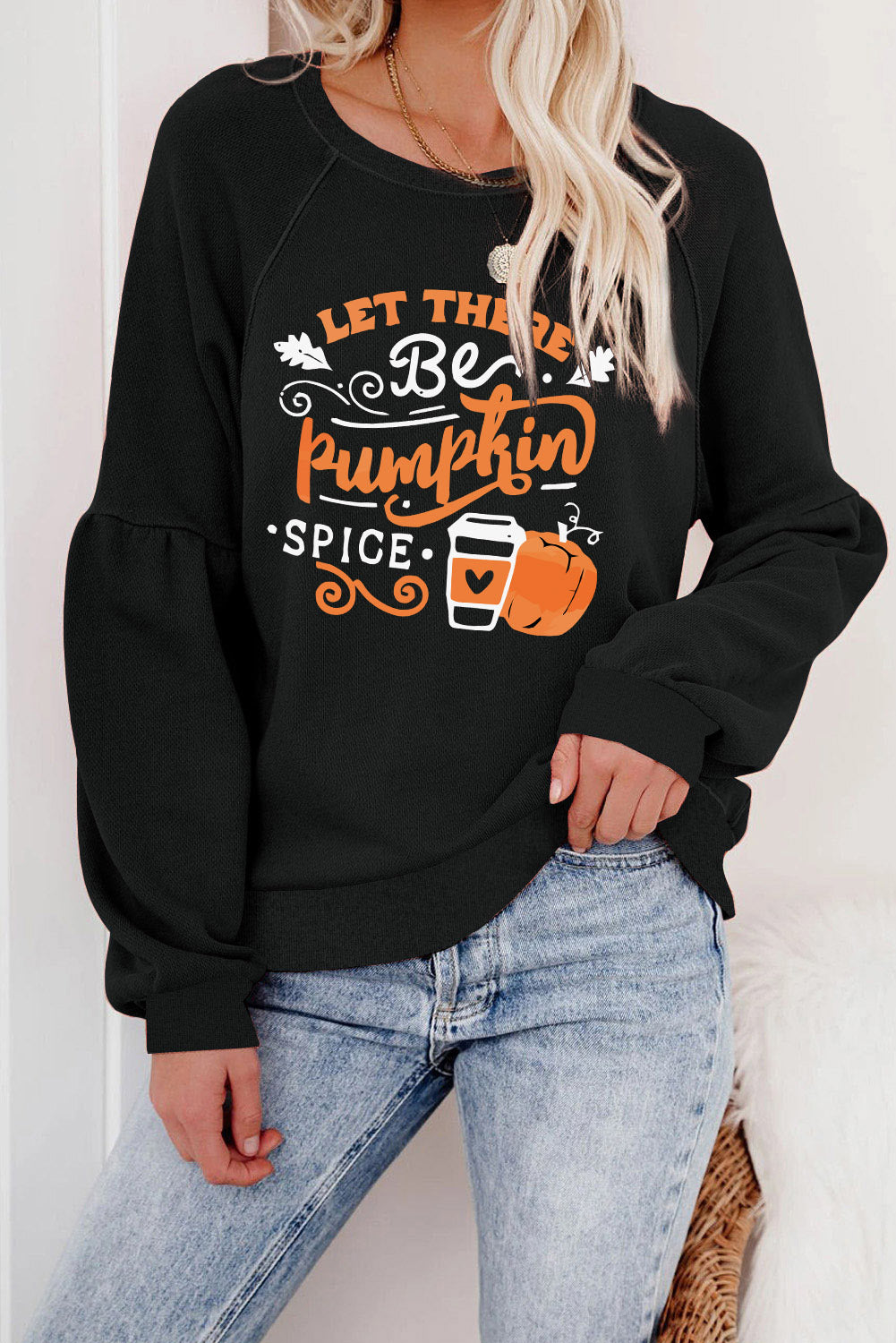 Slogan and Pumpkin Graphic Crewneck Pullover Sweatshirt