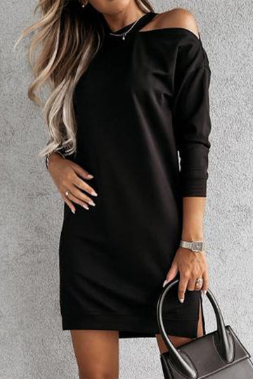 Single Cold Shoulder T-shirt Dress with Slits