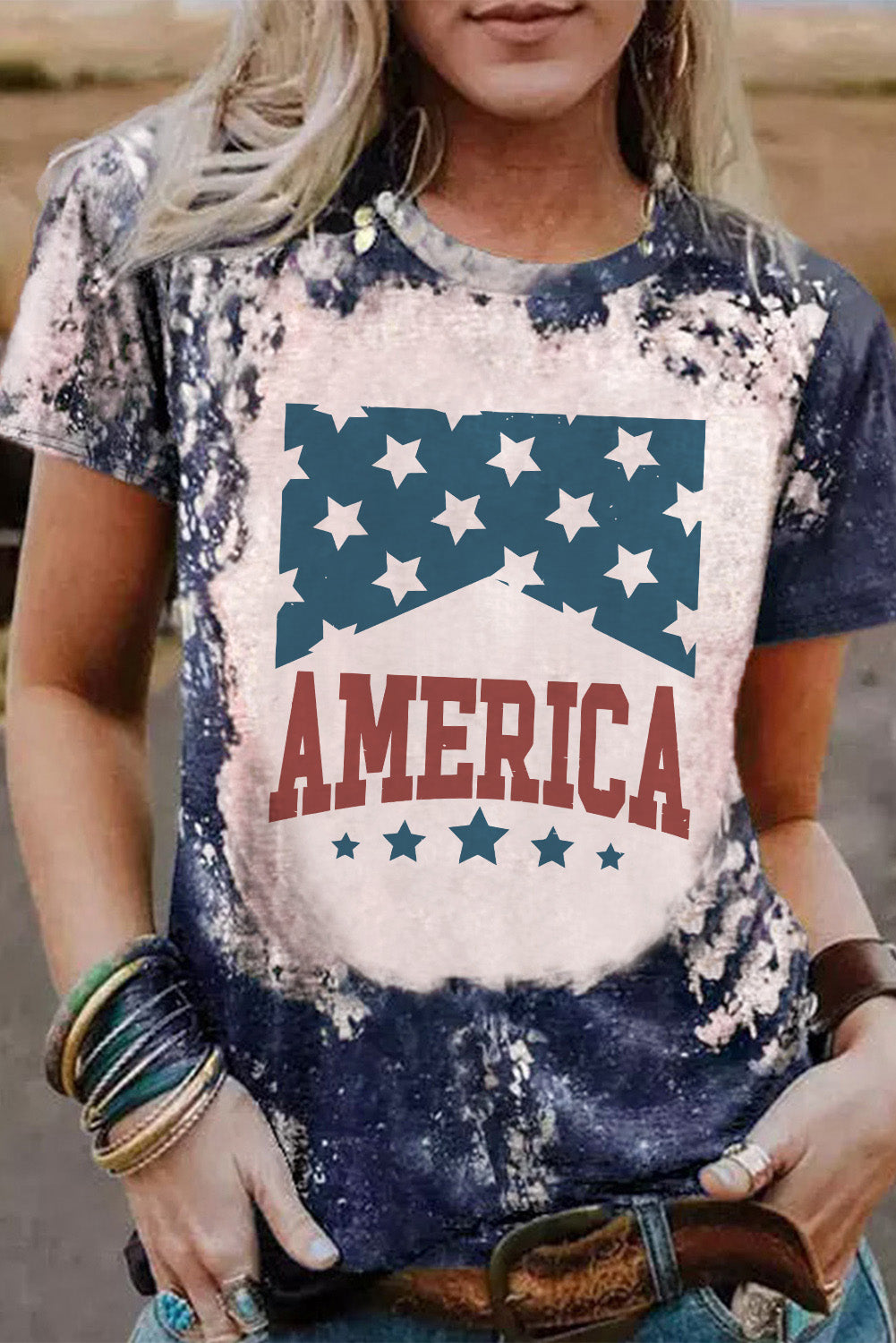 AMERICA Stars Bleached Print Short Sleeve Graphic Tee