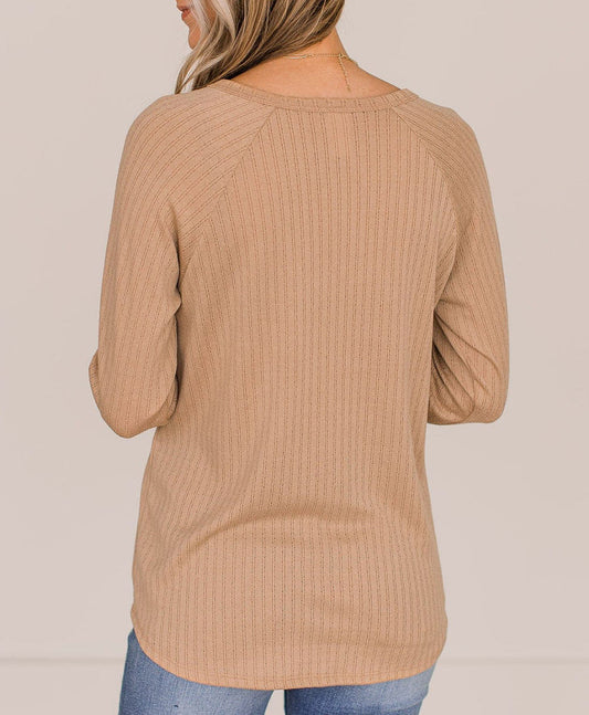 Leopard Cuffs Ribbed Henley Top