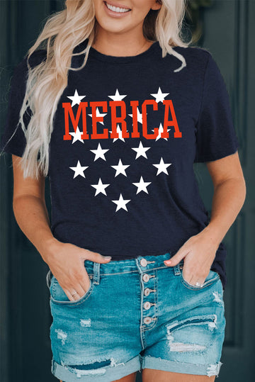 MERICA Star Print Short Sleeve Graphic Tee