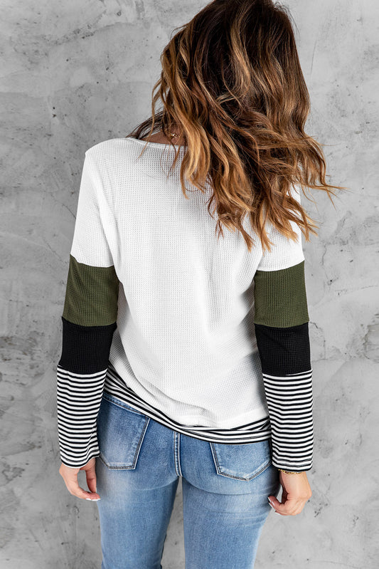 Stylish Colorblock Splicing Stripes Top