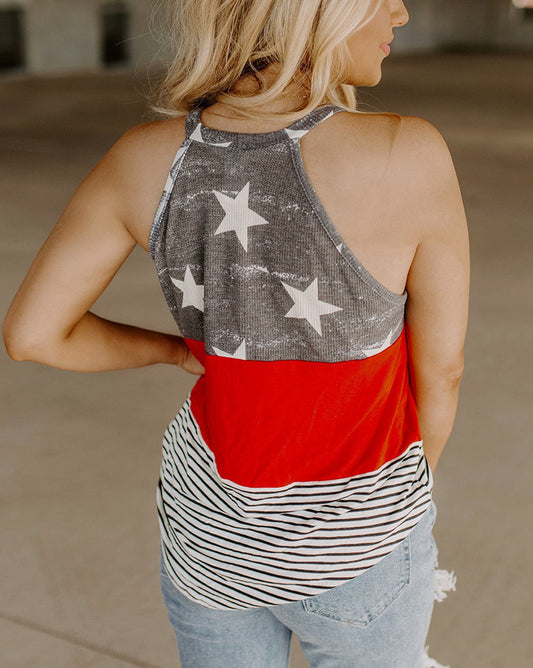 American Flag Color Block Sleeveless Top